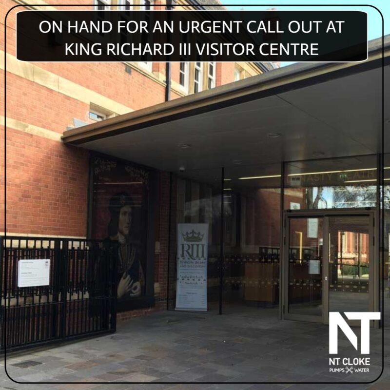 Fixing a water pump fault at King Richard III Visitor Centre