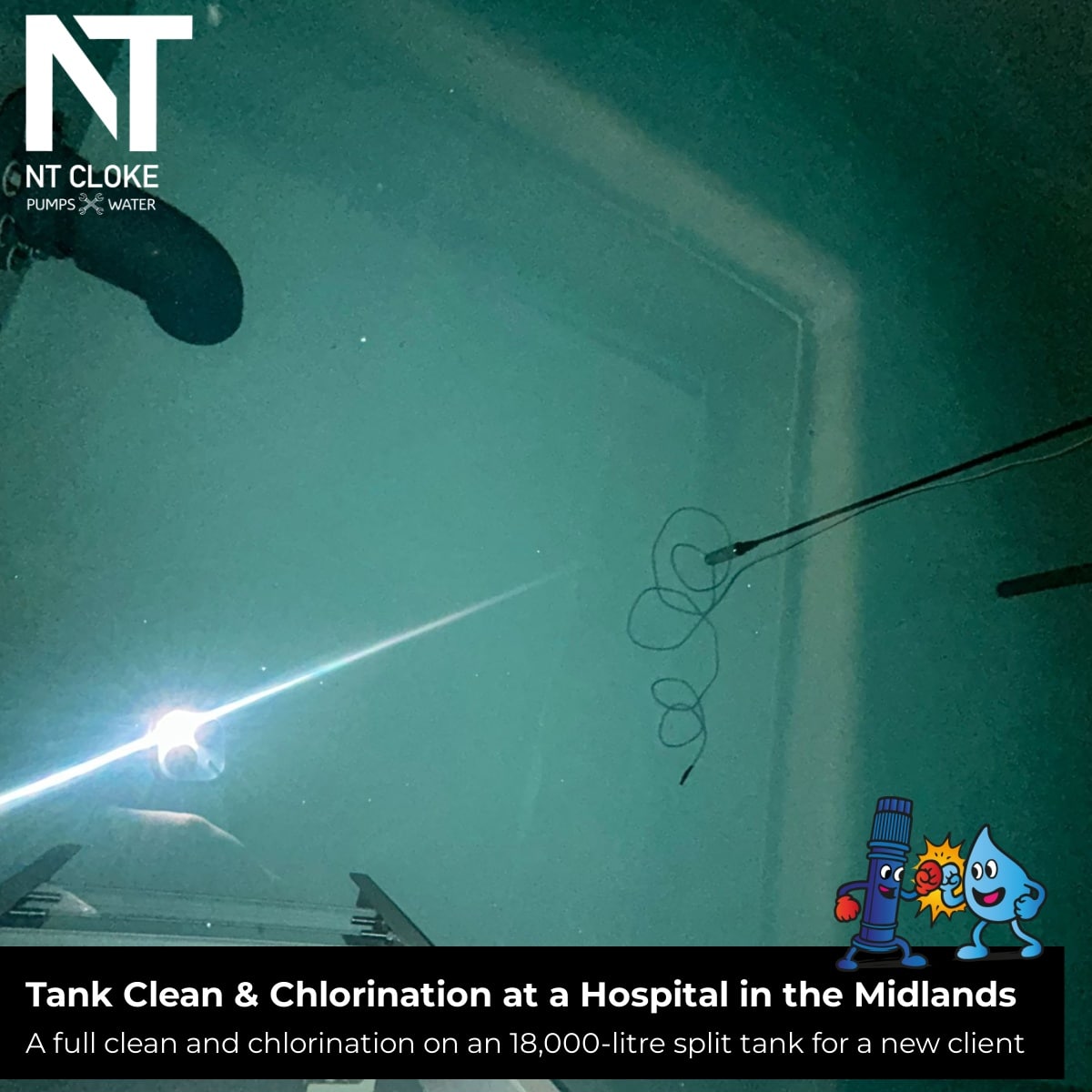 Tank Clean and Chlorination at hospital in the Midlands NT Cloke Pumps and Water UK
