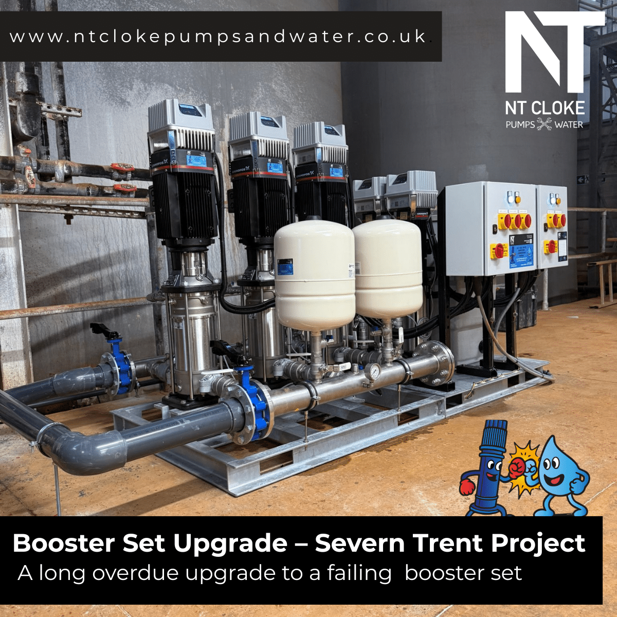 Booster Set Upgrade – Severn Trent Process System Protected NT Cloke Pumps and Water