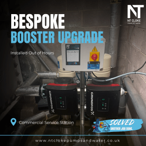 Bespoke Grundfos booster set replacement at a busy service station